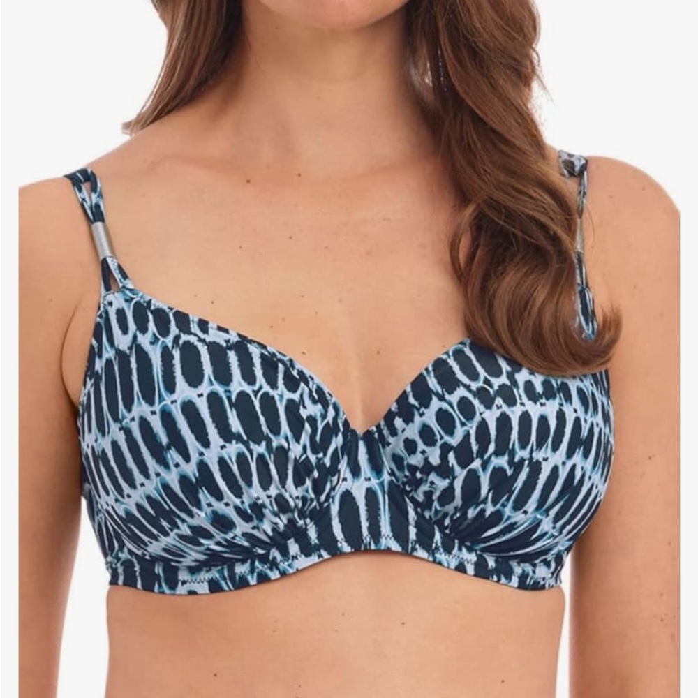 NWOT Blue  Women's Kotu Underwire Gathered Full Cup Blue Swim Top 36DD